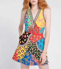 Alice + Olivia Patchwork Embellished Beaded Dress Size 0