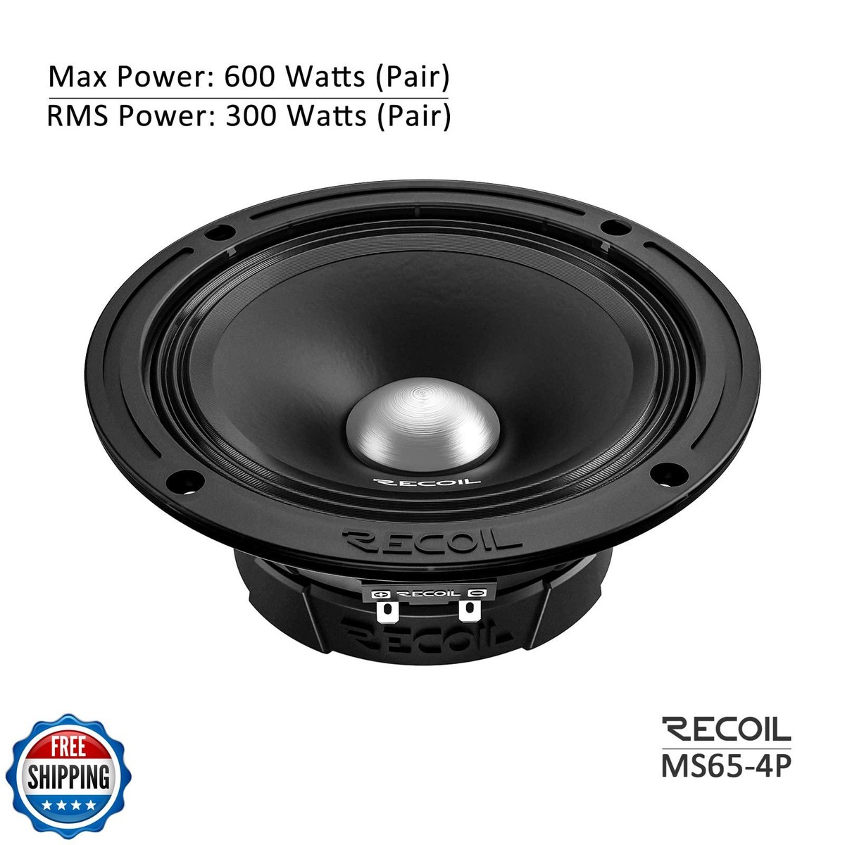 RECOIL MS65-4P 6.5-Inch Midrange Pro Audio Car Speakers, 600 Watts