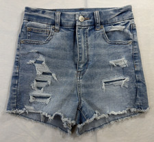 Women's Size 00 American Eagle Curvy Hi Rise Shortie Distressed Denim Shorts
