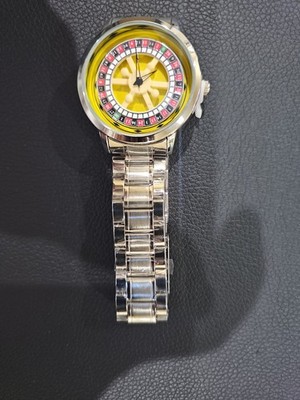 Men's Fashion Spinning Roulette Wheel Watch. Black Stainless Band With Link Tool