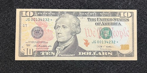 USA Federal Reserve 10 Ten Dollar Star Note. Low Serial. JG 00134232 * - Picture 4 of 4