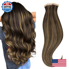 HOTBANANA 20" Tape in Human Hair Extensions 20pcs 50g Dark Chestnut Brown Remy