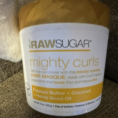 RAW SUGAR Mighty Curls Hair Masque Papaya Butter Coconut Hemp Seed Oil 12 oz