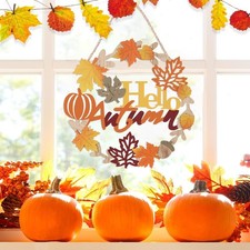 Hello Fall Wreaths for Front Door Wooden Welcome Sign for Fall Decor Maple Le...