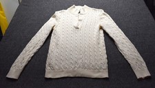 Polo Ralph Lauren Cream Cable Knit Split V-Neck Sweater XL Classic