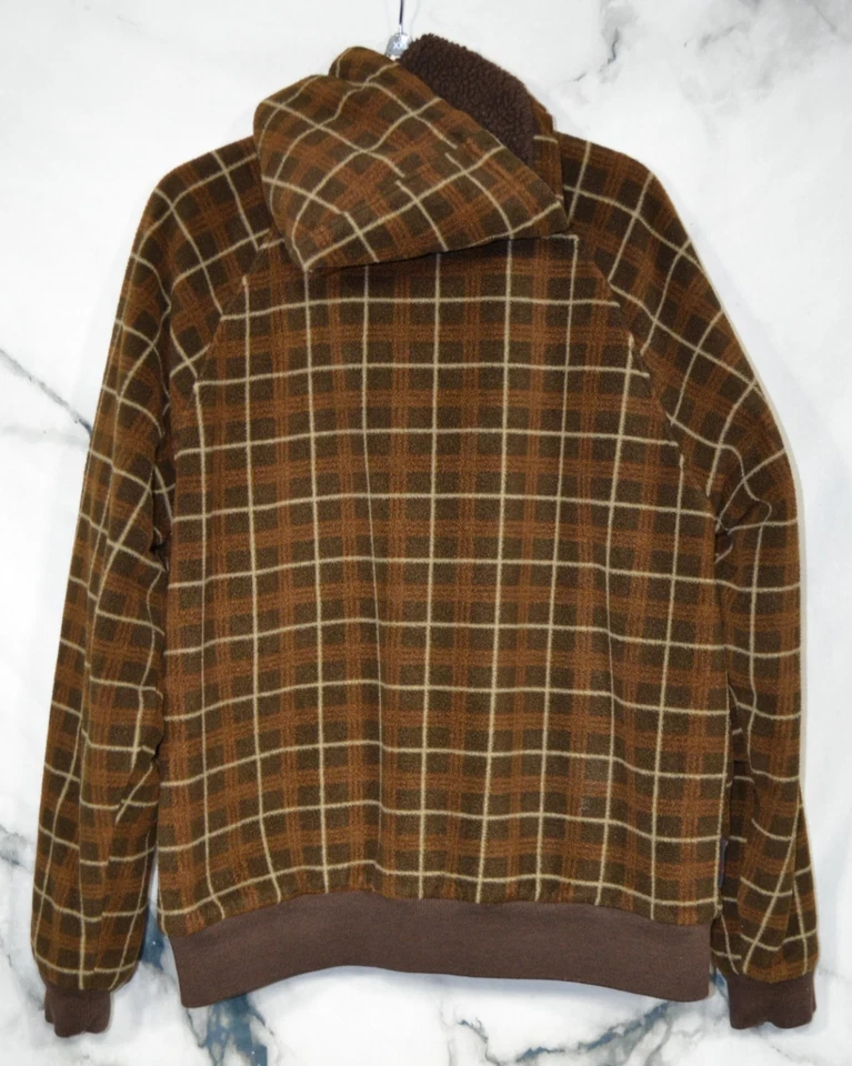Chaqueta grande forro Sherpa ZERO XPOSUR para hombre con capucha marrón a cuadros polar cremallera frontal Foto 3 de 4