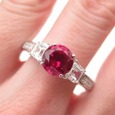 925 Sterling Silver Lab-Created Ruby  C Z Ring Size 10