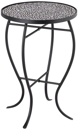 Modern Black Outdoor Accent Table 14" Wide Free-Form Mosaic for Porch Patio Home - Picture 2 of 7