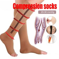 3 Pair Zip Up Compression Socks with Zipper Support Leg Knee Stockings Open Toe