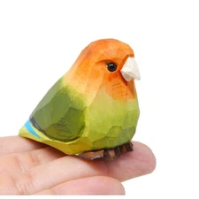 Lovebird Parrot Figurine Sculpture Mini Wood Art Statue Decor Carve Ornament