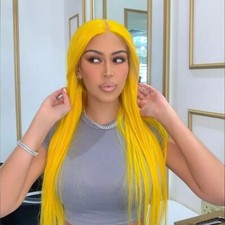 Long Straight Lace Front Wig Yellow Synthetic Hair Wigs Cosplay Heat Fiber USA