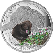 2016 Canada $20 Baby Animals: Porcupine - 1 oz Fine Silver Coin and Stamp Set
