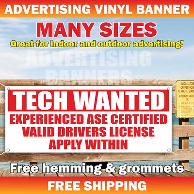 TECH WANTED Advertising Banner Vinyl Mesh Sign Flag MECHANIC AUTO SERVICE Repair