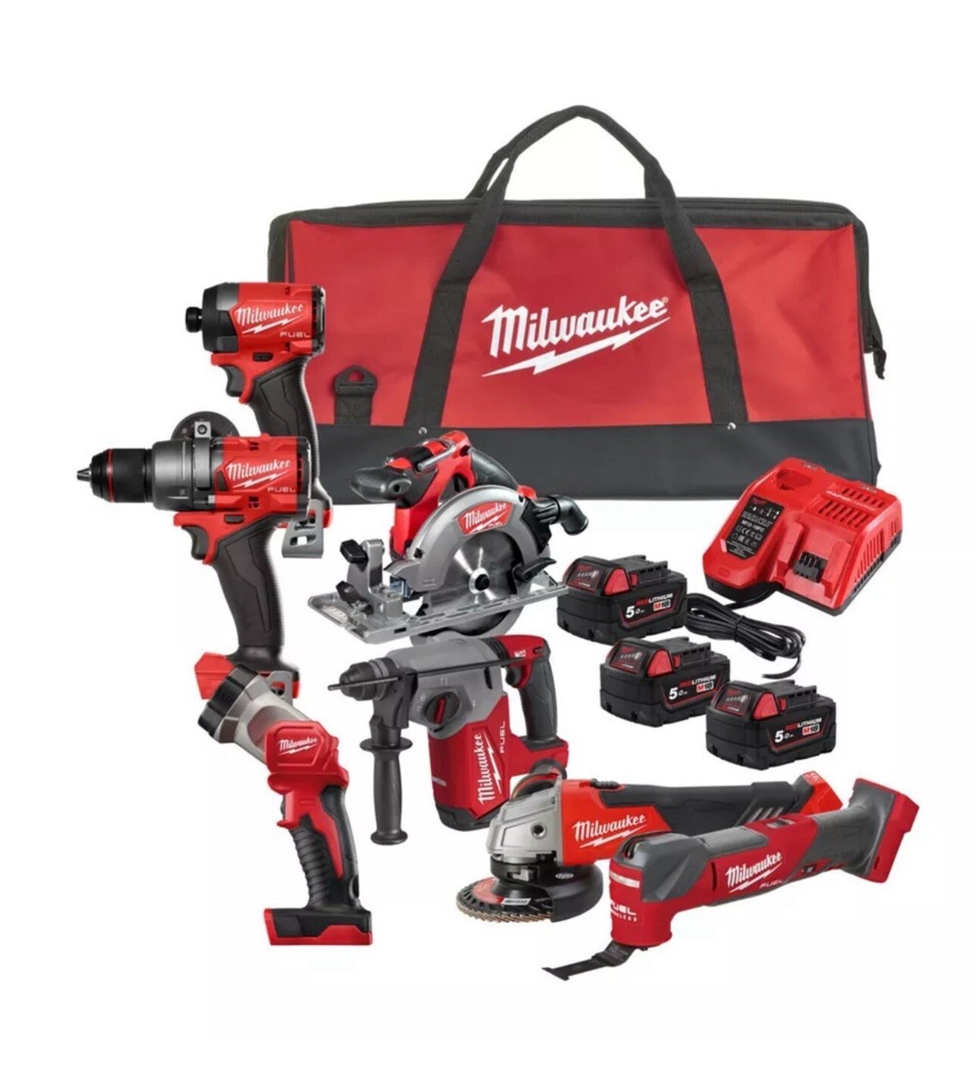 Milwaukee M18FPP7A3-503B 18v Piece Tool Set x Batteries