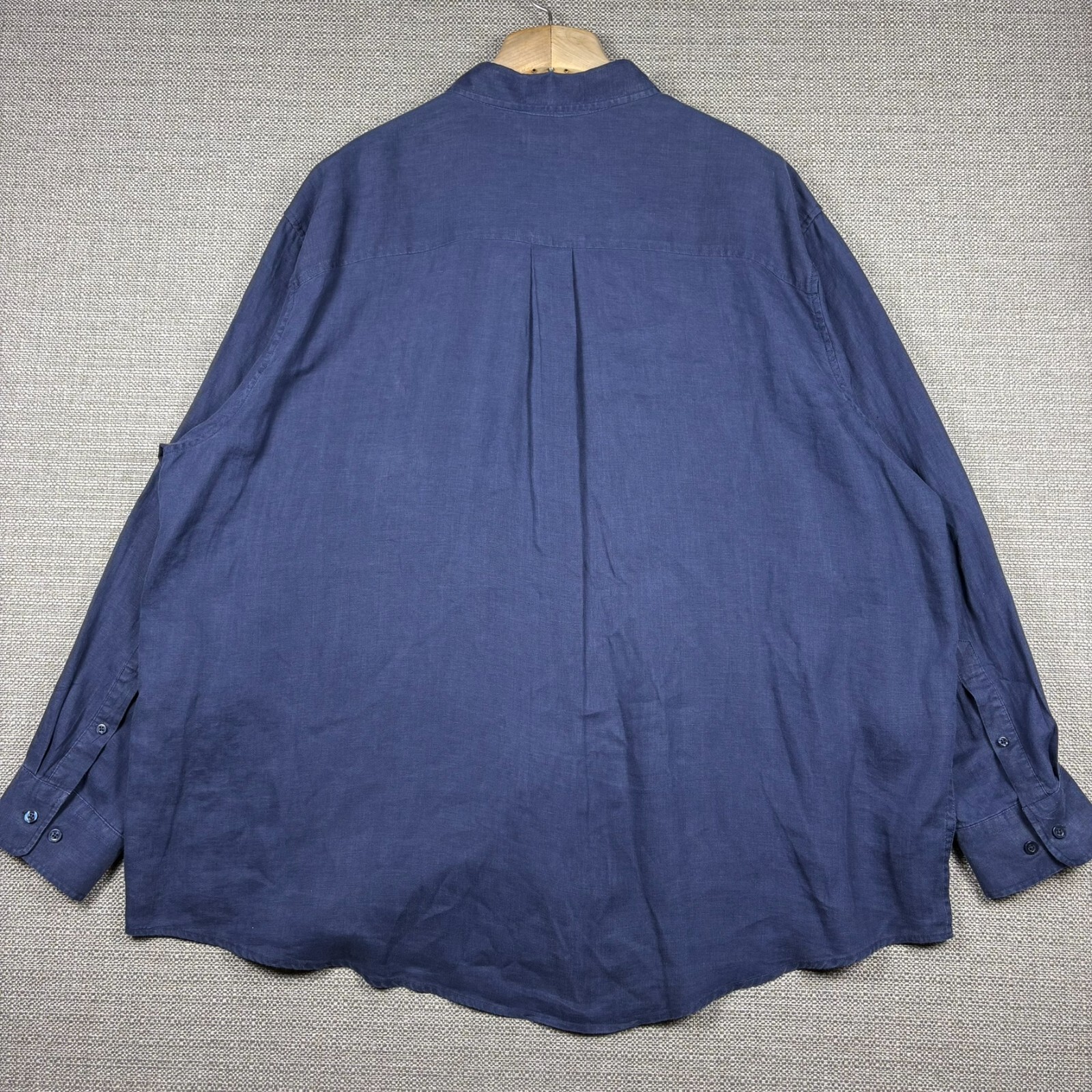 Oak Hill Men's Shirt 2XL 2XB Long Sleeve 100% Linen Blue Solid Blue Relaxed Fit