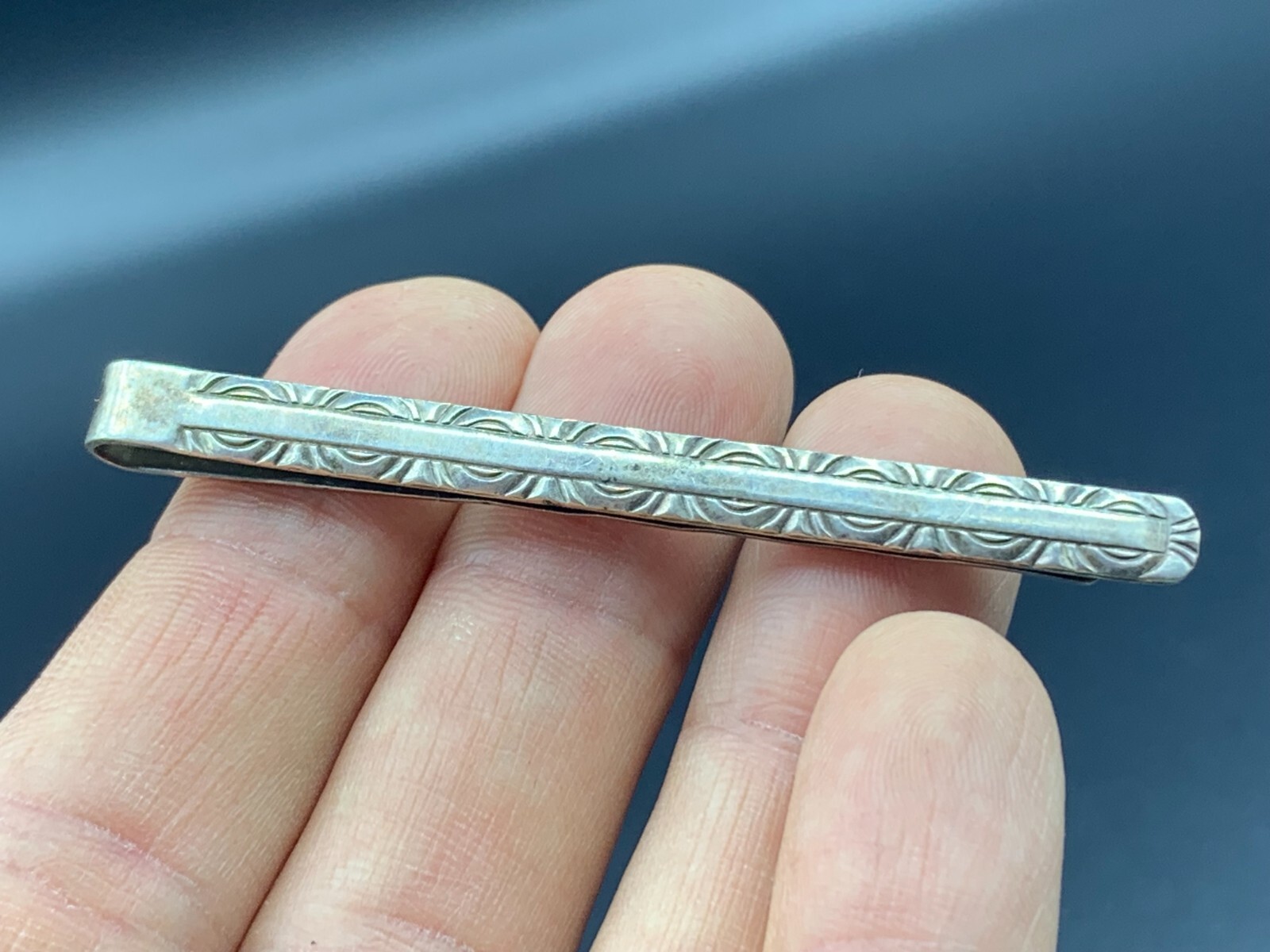 Antique German Embossed Solid Silver Tie Bar Clip… - image 7