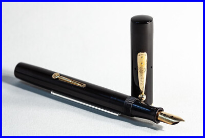 1920s Large WATERMAN 56 Lever Filler In Black & Gold With F 14k Gold Nib