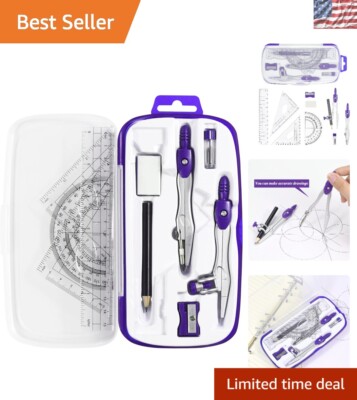 Ultimate 10-Piece Purple Geometry Set with Durable Case for Teaching & Learning