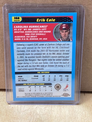 2001-02 Topps Chrome Refractor Erik Cole #166 Rookie RC - Picture 2 of 2