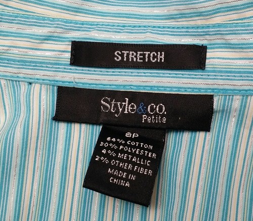 STYLE & CO. BUTTON FRONT 3/4 SLEEVE BLUE STRIPE SHIRT SIZE PETITE 8P STRETCH FIT - Picture 4 of 4