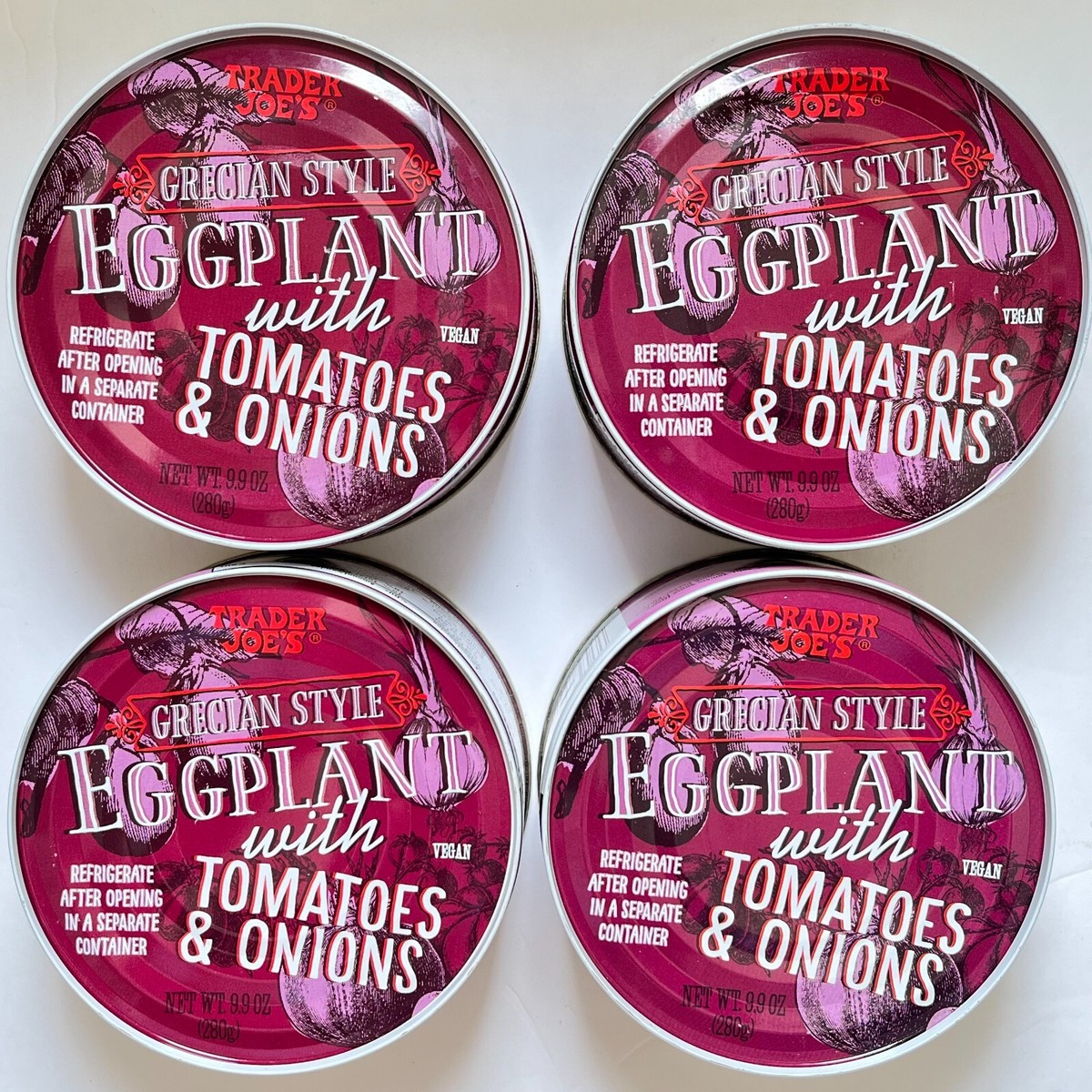 4 Packs Trader Joe's GRECIAN STYLE EGGPLANT with Tomatoes & Onions
