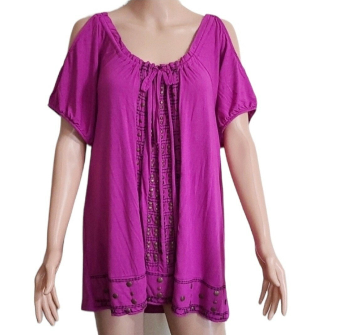 I.N.C. Purple Women's Blouse Top Off-The-Shoulder Shirt Fuchsia Plus Size 0X