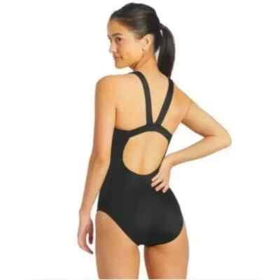 NIKE Women L XL Mesh Solid V-Back One Piece Swimsuit NESS9365