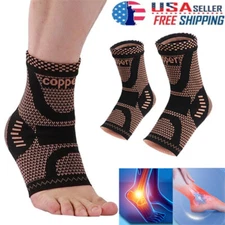 Copper Ankle Brace Support Compression Sleeve Plantar Fasciitis Pain Relief Sock