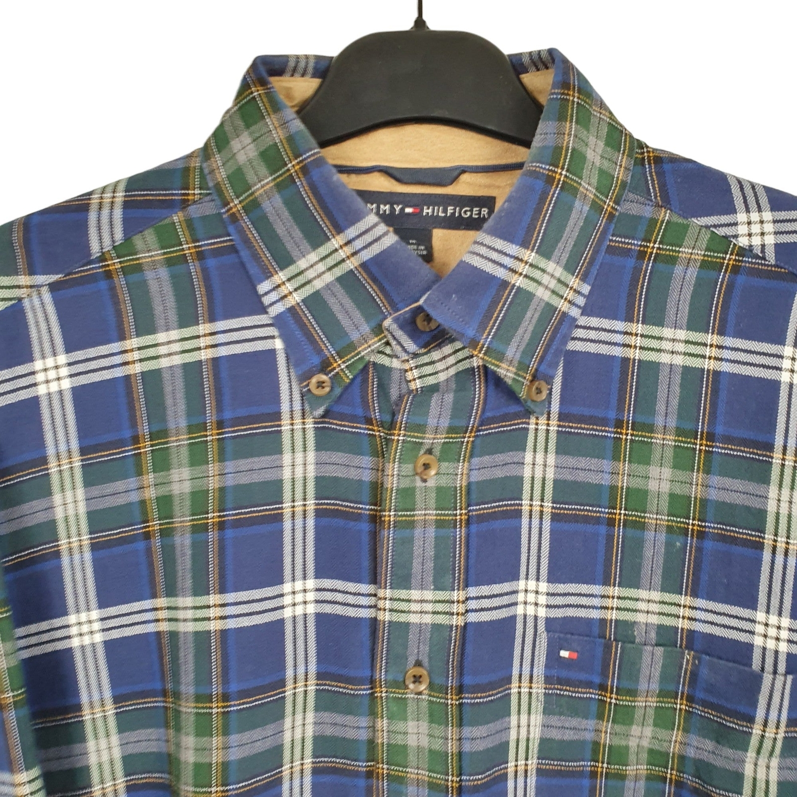 TOMMY HILFIGER Blue Check Shirt Long Sleeve Casual Mens M image 2