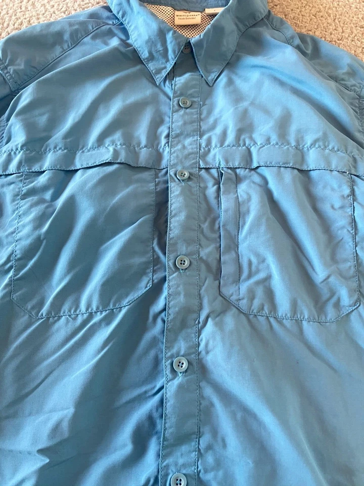 Camisa de pesca blanca Sierra azul protector contra insectos ropa exterior abotonada talla L Foto 4 de 4