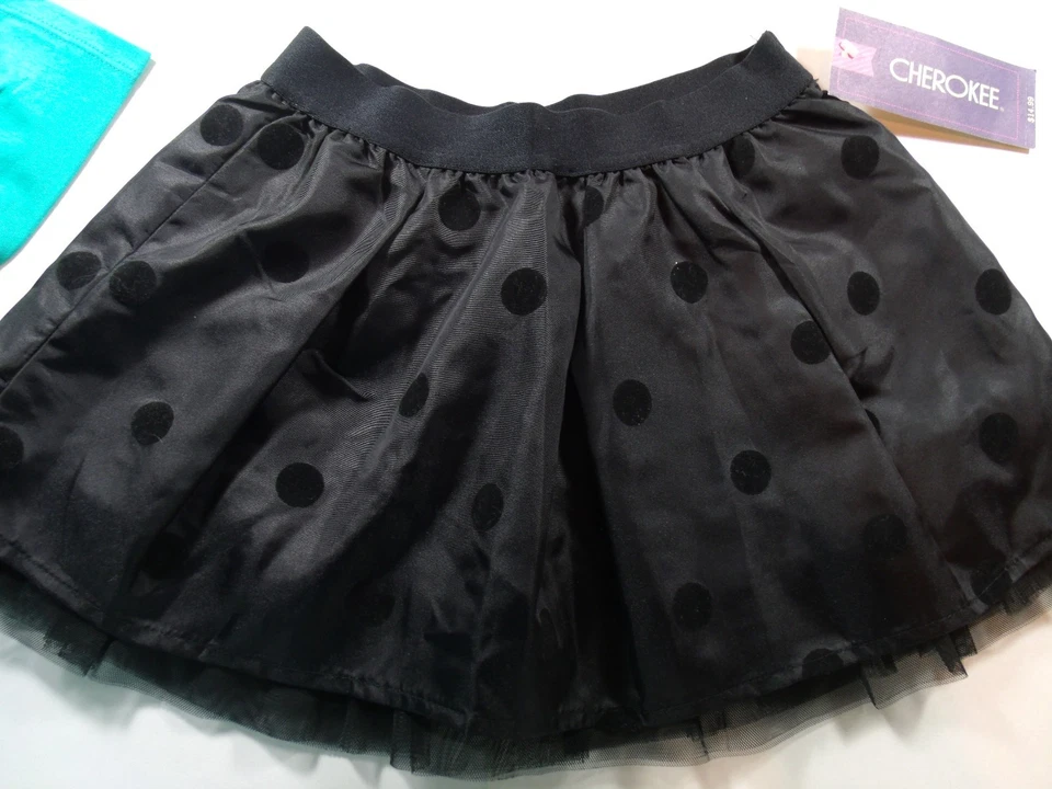 TCP Penquin Top Cherokee Negro Satinado Lunares Falda 4/5 5/6 Nuevo con Etiquetas Conjunto Lote G2 Foto 3 de 4