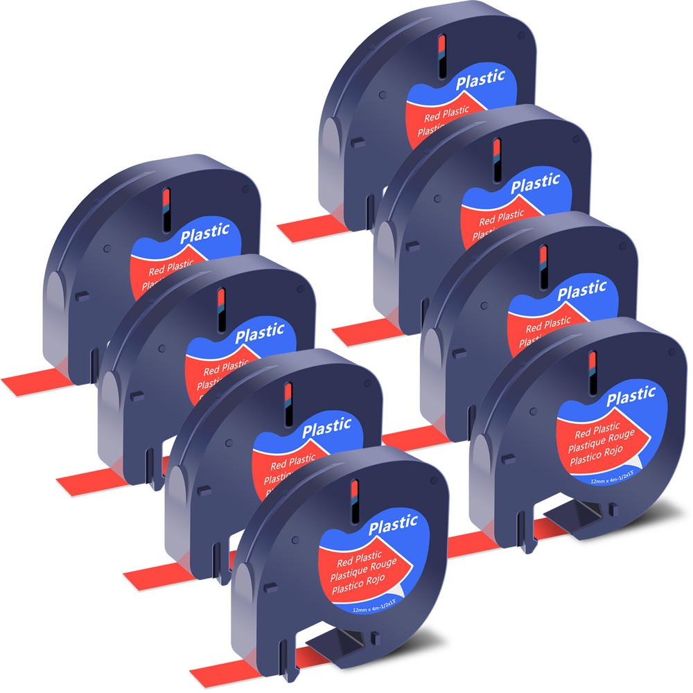 8PK Dymo LetraTag XR/XM 91333 Compatible 12mm Red Plastic Label Tape
