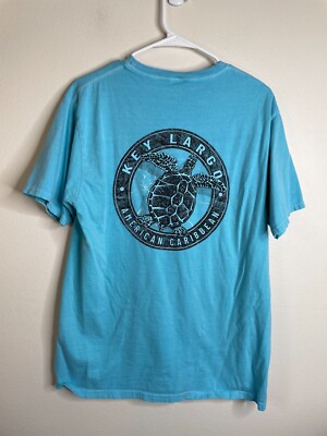 Key Largo Mens T-Shirt Size Medium Blue 84 Label Aqua Short Sleeve Tee Turtle