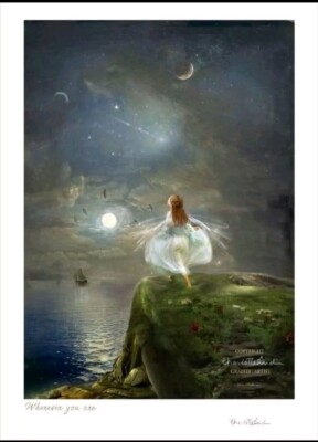 Fairy /Moon Picture Fine Art Print By Charlotte Bird 12x16'' 'Where Ever You Are'