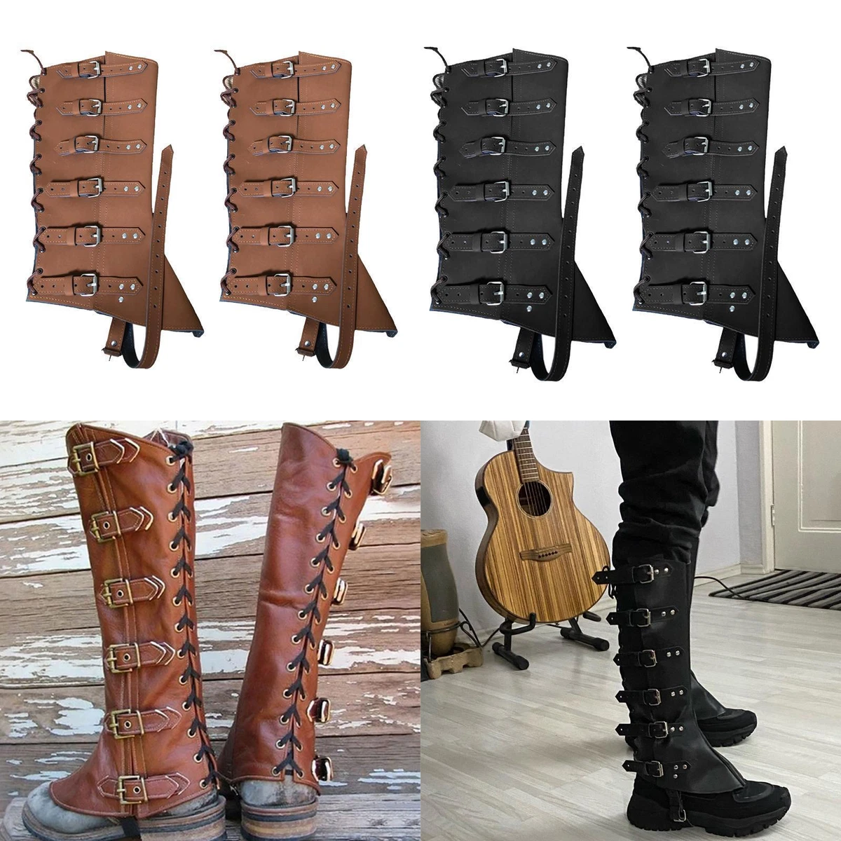 Vintage Medieval Lace up Buckle Boots Gaiters Leg Guards PU Leather Boots Cover
