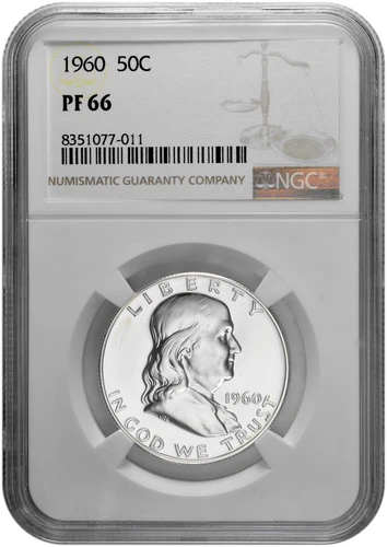 1960 50C Silver Proof Franklin Half Dollar NGC PF 66 White Coin in New Holder