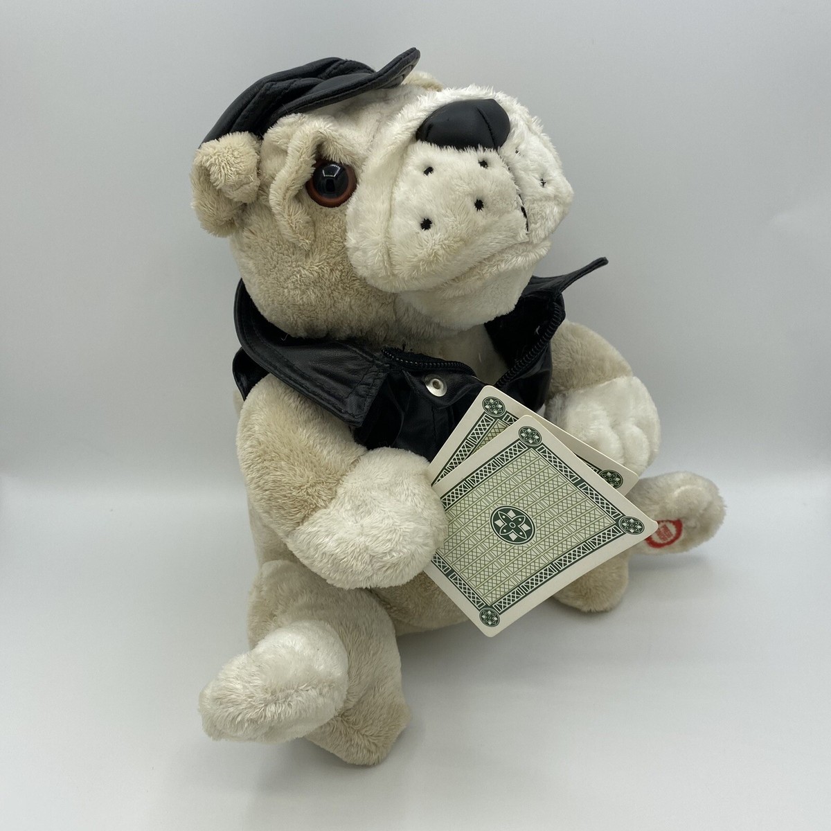 Bulldog Gambler Kenny Rogers Plush Black Vest Cards Aces Sings