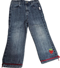 Vintage Strawberry Shortcake Jeans Girls 4T Denim Embroidered Patch Bow Hem 00s