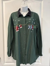 Vtg Bobbie Brooks Santas Clothesline Christmas Shirt Size 22/24 Green Plaid