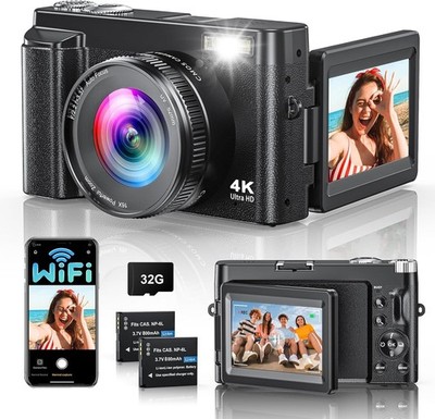 4K 64MP Digitalkamera mit WLAN, 16X Digitalzoom, 180° Flip Screen Selfie NEU OVP