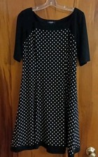 Chaps Women's Short-Sleeved Dress Size Large Black White Polka-Dot Knee-Length
