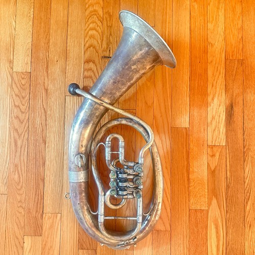 19th C Anton Füller Rotary Tenor Horn Graslitz Bohemia Abalone Keys Playable