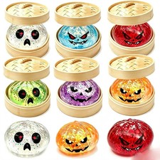 Halloween Glitter Dumpling Squishy 5.5cm Ghost Pumpkin Stress Relief Toy