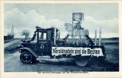 Ak Reklame Herold-Nadeln, Herold-Lichtwagen auf Deutschlandfahrt - 4566135