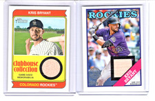 KRIS BRYANT 2023 TOPPS HERITAGE & TOPPS 35TH ANNIVERSARY GAME USED BAT RELICS x2