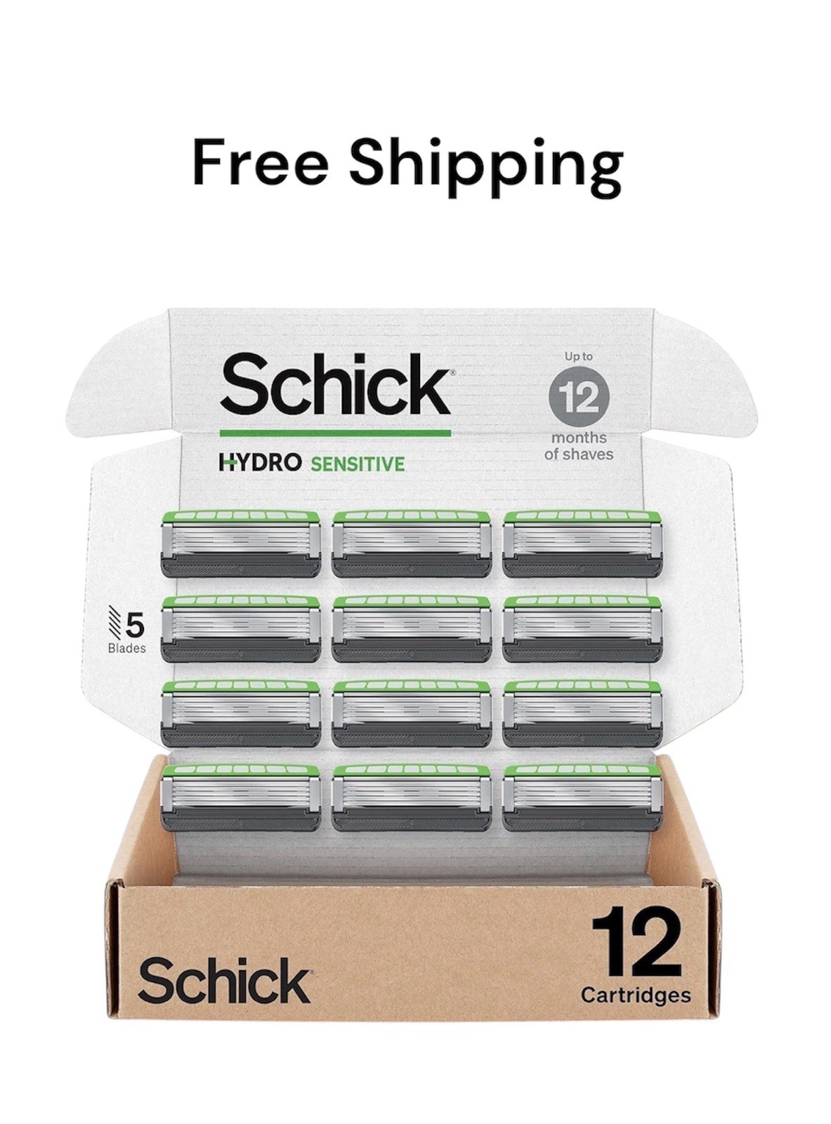Schick Hydro Sensitive Razor Refills, 12ct | 5 Blade Razor f