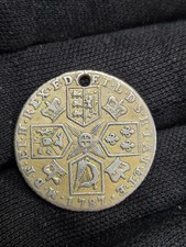 1787 George III Silver Shilling, Holed, Ex-Guilder Partly Worm Off.