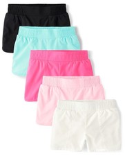 ,Girls,Athletic Pull On Shorts,Multicolor 5-Pack,Large