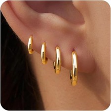 4Pair Stainless Steel Circle Hoop Earrings for Women Classic Small Helix Hoops