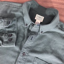 LL Bean Wicked Good Flannel Shirt Green Blue Houndstooth 298277 Mens XL Tall